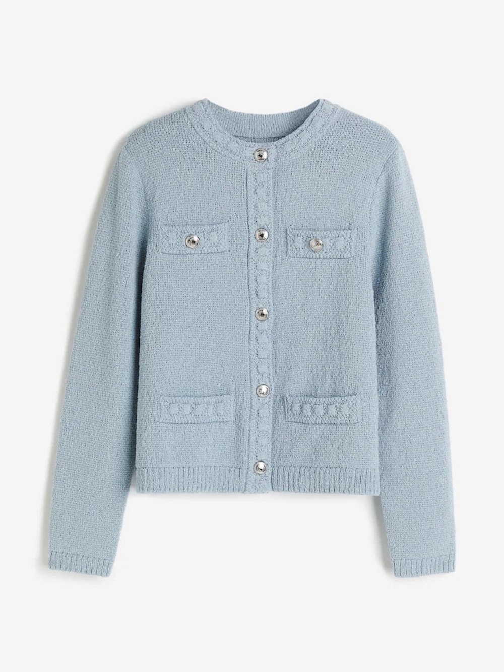 67. H&M Textured Knit Cardigan with Silver-Tone Buttons and Patch Pockets